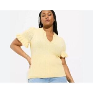 Torrid Vegan Cashmere Pullover V-Neck Ruffle Elbow Sleeve Sweater Sz. 1/ 14-16